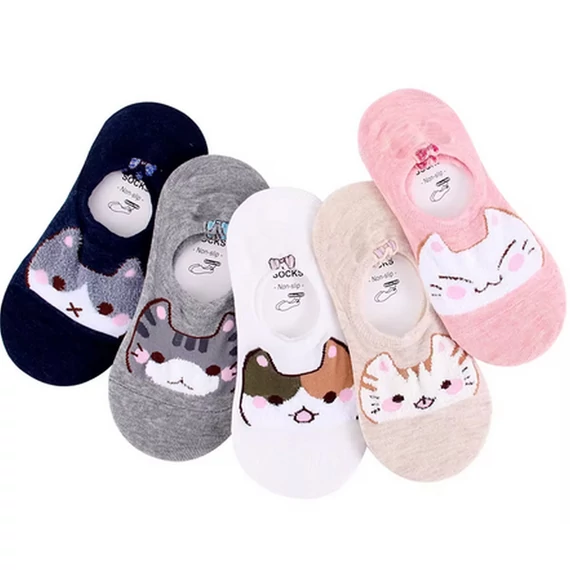 Női macska mintás fehér titokzokni