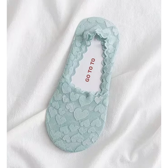 Női világos zöld szívecskés csipkés titokzokni