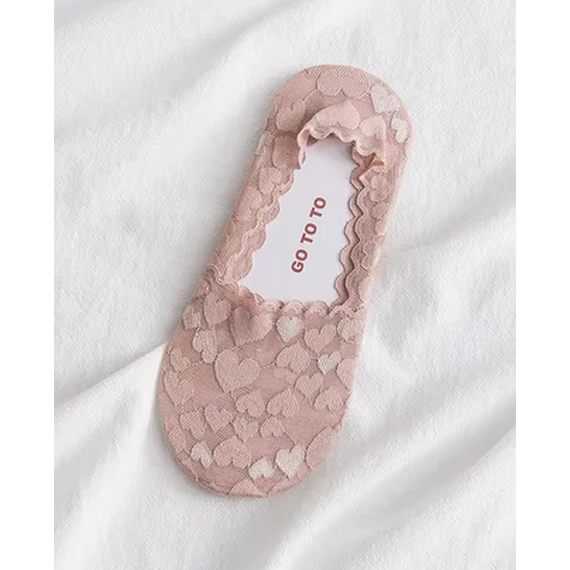 Női mályva színű szívecskés csipkés titokzokni