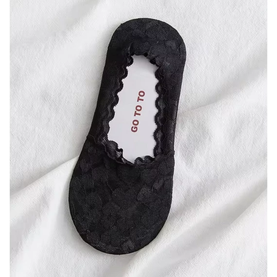 Női fekete szívecskés csipkés titokzokni