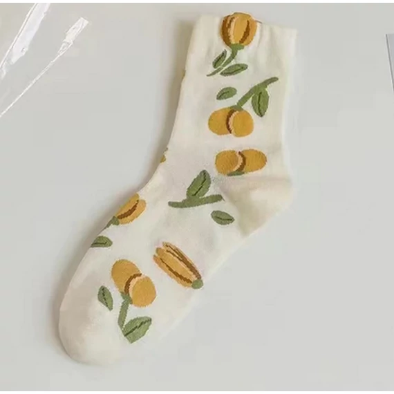 Női tulipán virágos fehér zokni