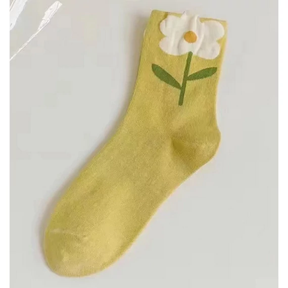 Női tulipán virágos mustár sárga zokni