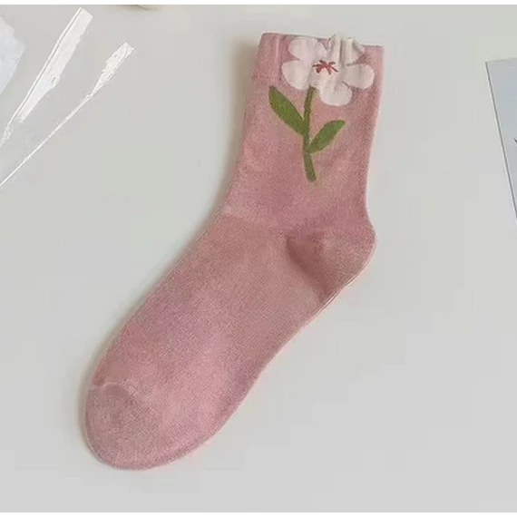 Női tulipán virágos rózsaszínű zokni