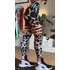 Női magas derekú, leopárd mintás fekete-fehér-rózsaszín fitness jóga leggings