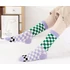 Női színes kockamintás zöld-lila színű pamut zokni
