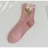 Női tulipán virágos rózsaszínű zokni